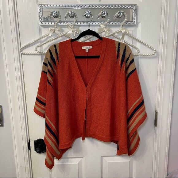 Orange Tribal Striped Poncho - Picture 1 of 7